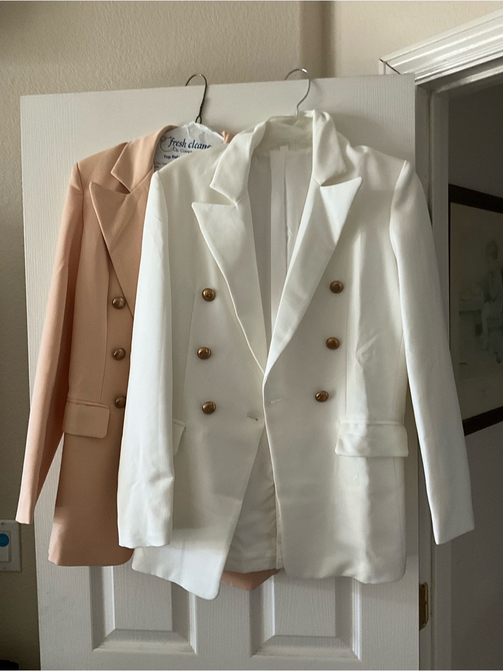 SHEIN Double-Breasted White Blazer with Gold Buttons
